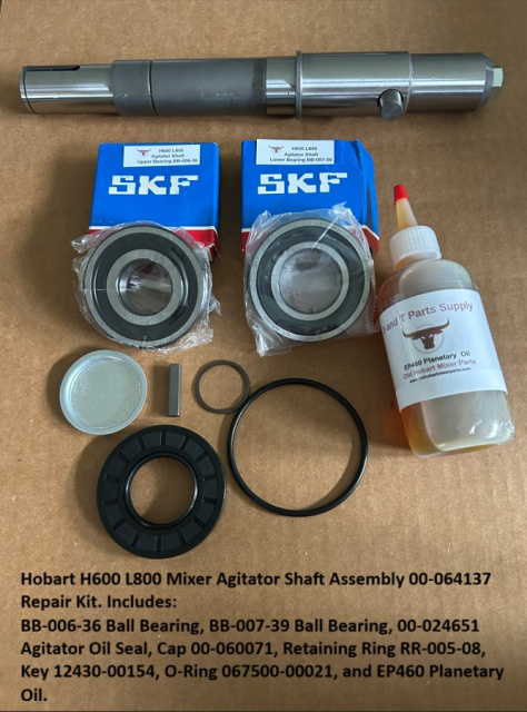 Hobart Mixer H600-L800 Agitator Shaft 00-064137 w/ Key 74288 1  Upper Bearing BB-6-36 Lower bearing 